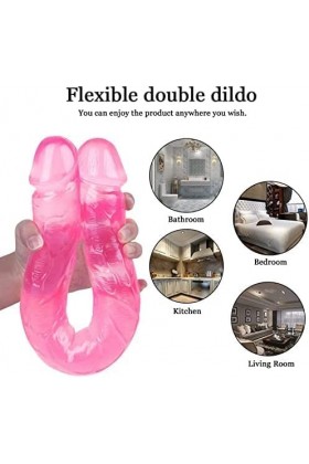Double Tete Gode Dǒngs Étanche Rēalistē Silicone Souple Gros Ġødě avec Ventouses pour Femmes Hommes Couples KA1