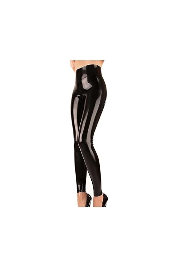 IDOBLO Sexy Femmes Taille Haute Latex Leggings Entrejambe Zip Personnalisé,Noir,XL