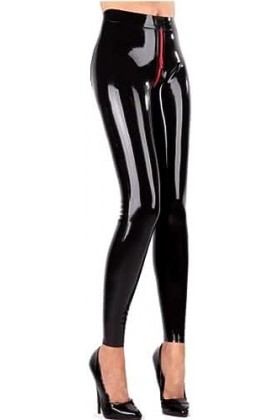 Leggings en Latex 3D Hanches Cut Crotch Zip Latex Femmes Pantalon Skinny,Orange,L