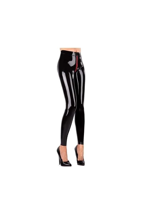 Leggings en Latex 3D Hanches Cut Crotch Zip Latex Femmes Pantalon Skinny,Orange,L