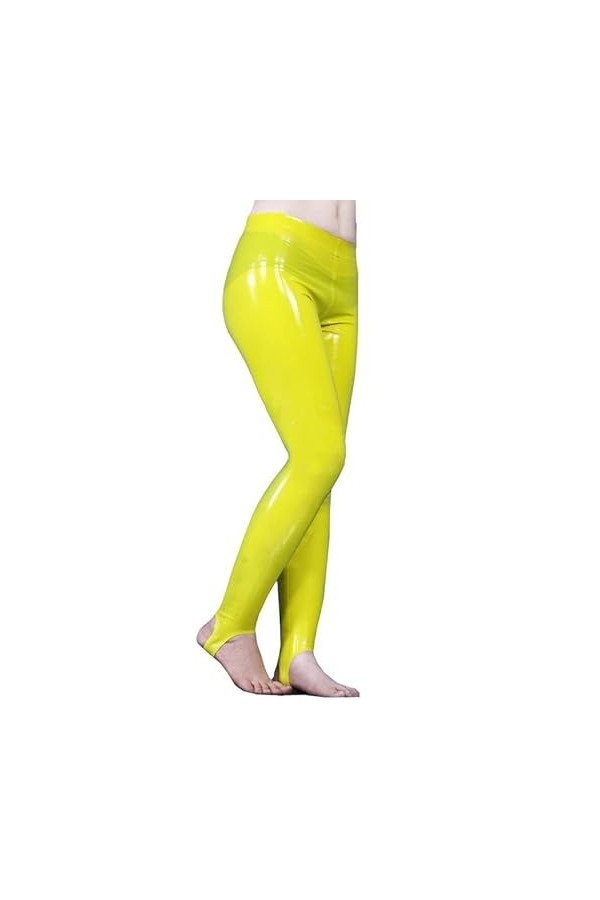 Latex naturel femmes Sexy jaune étape pied serré caoutchouc pantalon grande taille Leggings