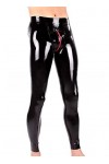 Leggings Latex Homme Latex Maigre Coupe 3D Hanches Coupe Entrejambe Zip Rouge Zip