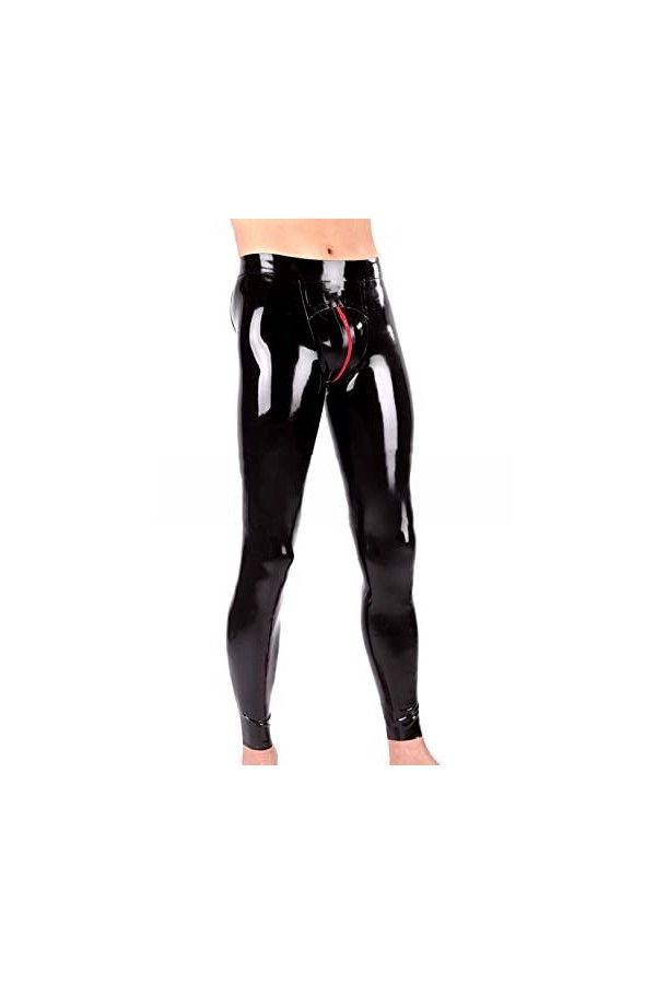 Leggings Latex Homme Latex Maigre Coupe 3D Hanches Coupe Entrejambe Zip Rouge Zip