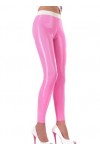 Leggings en Latex pour femmes sexy bande de taille blanche pantalon en Latex maigre de couleur rose