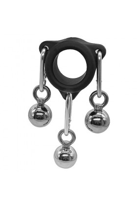 Jouet de massage anneau en silicone souple noir avec trois pendentifs,Noir,L