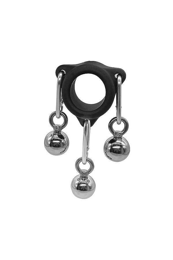 Jouet de massage anneau en silicone souple noir avec trois pendentifs,Noir,L