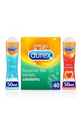 Durex Lot de 40 préservatifs Surprise Me Variété - Gel lubrifiant Durex Play Tingle 50 ml - Lubrifiant Durex Play - Gel Sauce