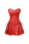WEITING Gothique Faux Cuir Rouge Vert Corset Robe Gros Busty Basque Corset Mini Jupe Sexy Steampunk Taille Formateur Plus Tai
