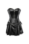 WEITING Gothique Faux Cuir Rouge Vert Corset Robe Gros Busty Basque Corset Mini Jupe Sexy Steampunk Taille Formateur Plus Tai