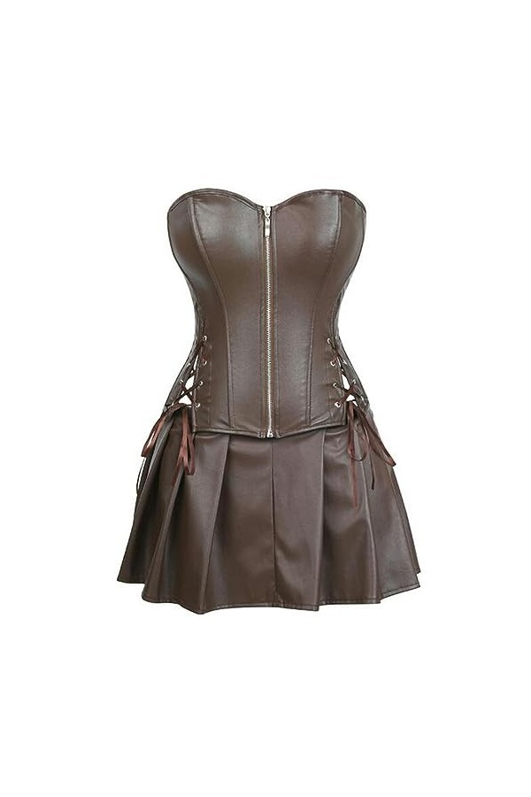 WEITING Gothique Faux Cuir Rouge Vert Corset Robe Gros Busty Basque Corset Mini Jupe Sexy Steampunk Taille Formateur Plus Tai