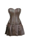 WEITING Gothique Faux Cuir Rouge Vert Corset Robe Gros Busty Basque Corset Mini Jupe Sexy Steampunk Taille Formateur Plus Tai