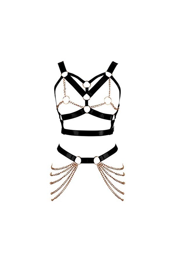 BBOHSS Femmes Punk Corps Harnais Soutien-Gorge Porte-Jarretelles élastique réglable Soutien-Gorge Danse Carnaval Accessoires 