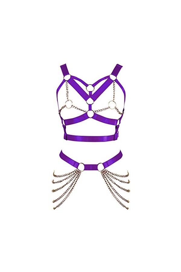 BBOHSS Femmes Punk Corps Harnais Soutien-Gorge Porte-Jarretelles élastique réglable Soutien-Gorge Danse Carnaval Accessoires 