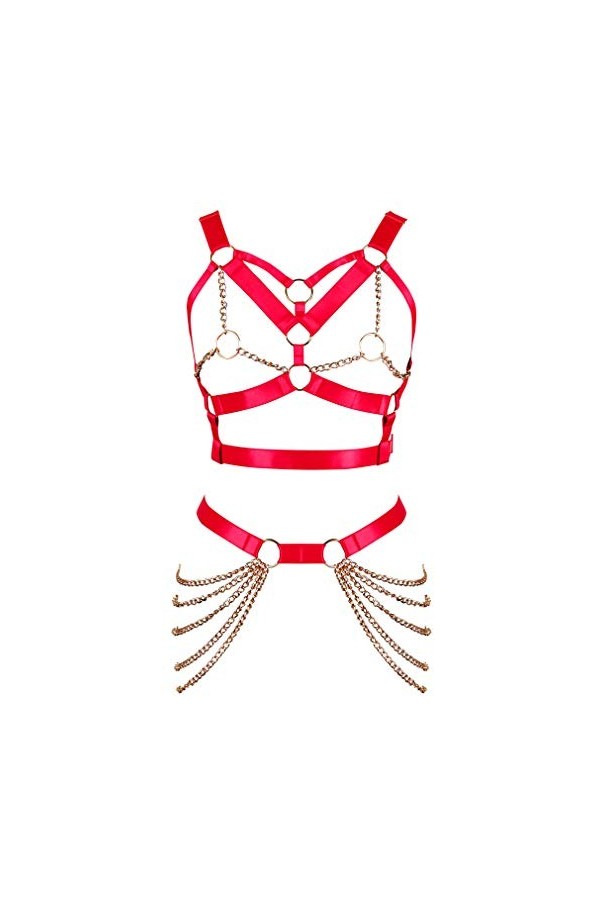 BBOHSS Femmes Punk Corps Harnais Soutien-Gorge Porte-Jarretelles élastique réglable Soutien-Gorge Danse Carnaval Accessoires 