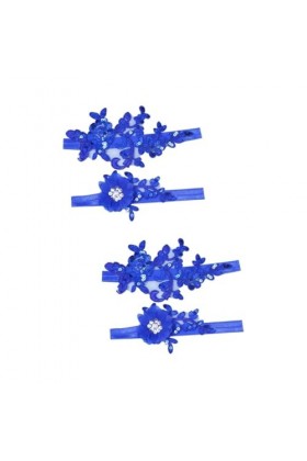 Abaodam 2 Paires DAccessoires Bleus Fleurs Jarretière Mariée