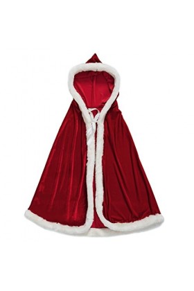 Clobeau Cape de Noël à capuche en velours 120cm/47.2" Rouge