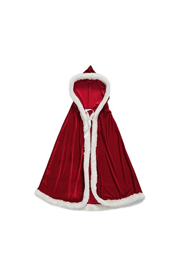 Clobeau Cape de Noël à capuche en velours 120cm/47.2" Rouge