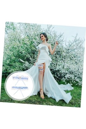 GALPADA 3 Ensembles Porte-Jarretelles Fleur Jarretières Dentelle pour Femmes Jarretières Bleues pour La Mariée Blanc Costumes