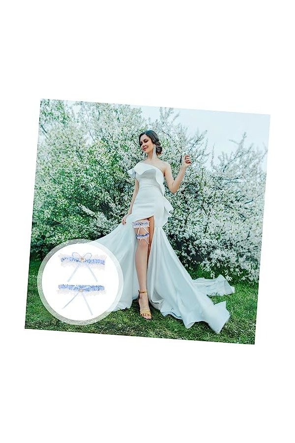 GALPADA 3 Ensembles Porte-Jarretelles Fleur Jarretières Dentelle pour Femmes Jarretières Bleues pour La Mariée Blanc Costumes