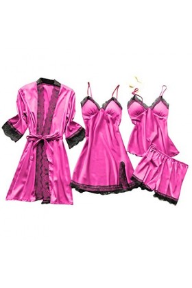 Lot de 4 pyjamas sexy pour femme - Col en V - Lingerie sexy - Bretelles - Lingerie en dentelle - Uniformes - Nuisette - Vêtem