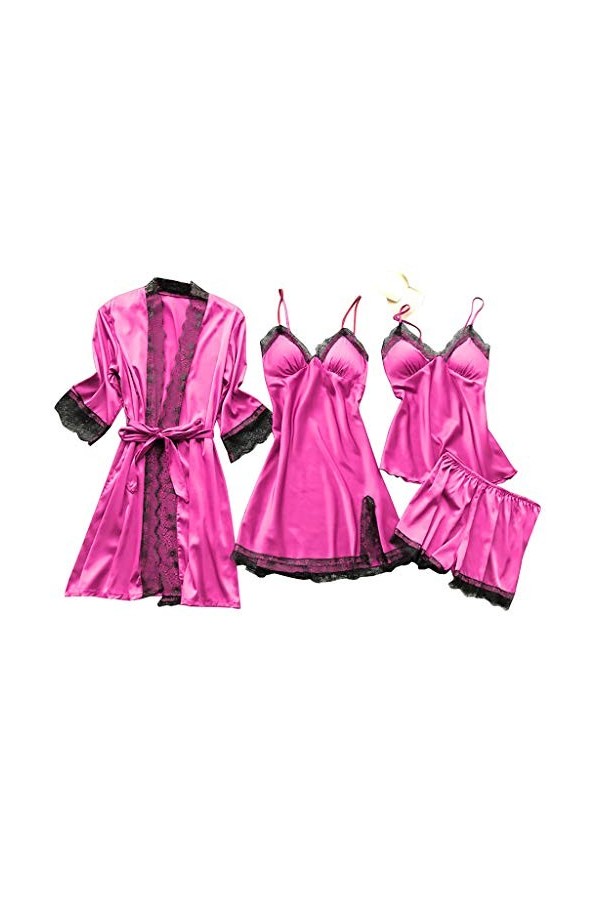 Lot de 4 pyjamas sexy pour femme - Col en V - Lingerie sexy - Bretelles - Lingerie en dentelle - Uniformes - Nuisette - Vêtem