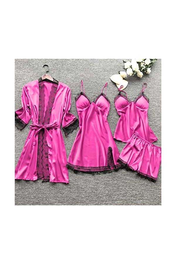 Lot de 4 pyjamas sexy pour femme - Col en V - Lingerie sexy - Bretelles - Lingerie en dentelle - Uniformes - Nuisette - Vêtem