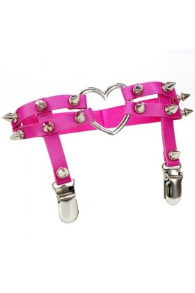 ELizoop Jarretelles en cuir synthétique PU Rivets à pointes anneau en forme de cœur chaîne de jambe élastique réglable jarret