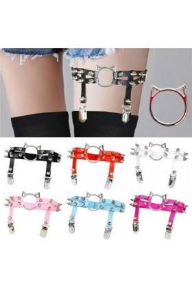 Ewepdwo Jarretelles en cuir PU simulé Rivets à pointes anneau de chat chaîne de jambe réglable jarretelles de cuisse Punk got