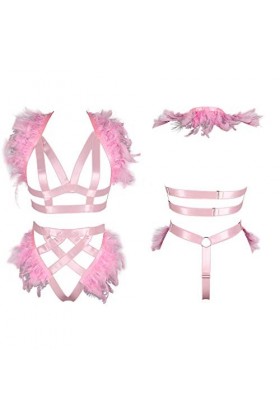 Femmes Feather Body Harnais Epaulettes Ailes Punk Gothique Jambe Jarretière Photographie Vêtements Accessoires - Rose - Taill