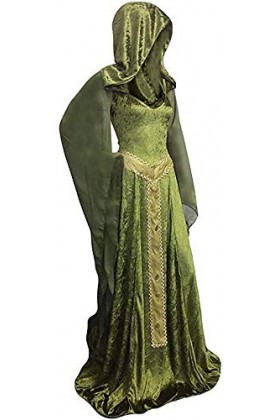 Mesodyn Robe longue à capuche avec lacet médiévale pour femme - Vert - XX-Large