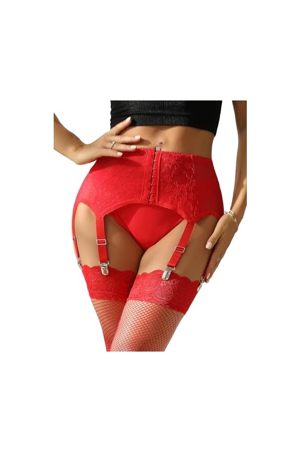 ohyeahlady Sexy Porte-jarretelles Dentelle avec 6 Clips Métalliques Guepière Grande Taille Porte Jartelle Taille Haute Jarret