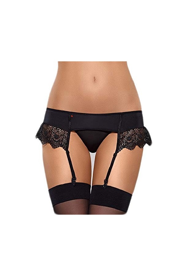 Selente Love & Fun, délicat porte-jarretelles pour femme dans une superbe boîte cadeau, Noir-large-dentelle, M/L