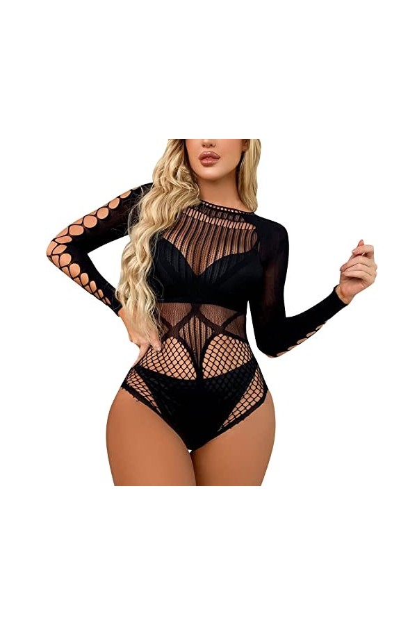 Générique Bodystocking Ouvert Entrejambe Mesdames Sexy Creux Net Bas Sexy Body Net Vêtements Tenue Sexy Femme Coquine Hot B-