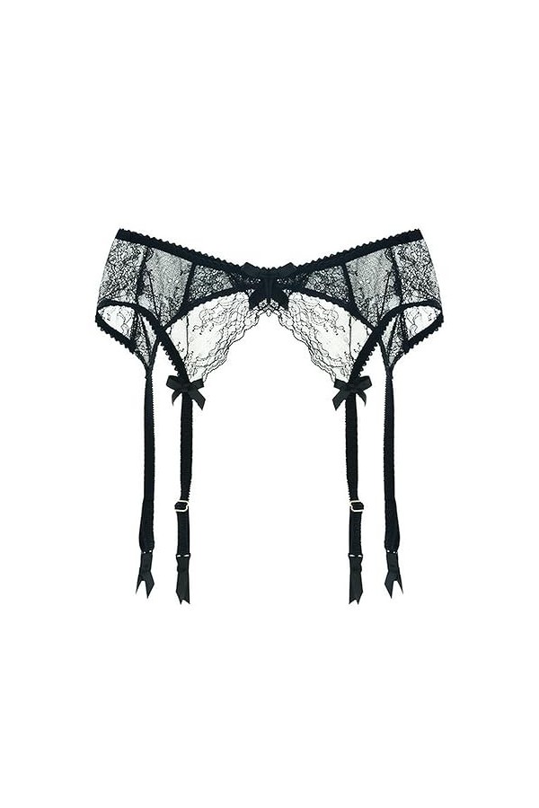 Porte-jarretelles noires en dentelle brodée ultra fine sexy pour femme Blanc