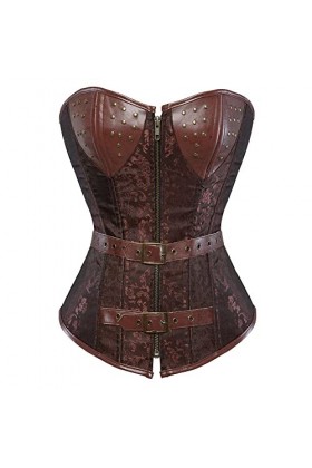 Tafutaanga Bustier Corset Steampunk En Cuir Bronw Taille Plus, Bustier Avant À Fermeture Éclair Gothique, Lingerie Sexy Top S