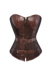 Tafutaanga Bustier Corset Steampunk En Cuir Bronw Taille Plus, Bustier Avant À Fermeture Éclair Gothique, Lingerie Sexy Top S