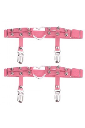 DELURA Porte-jarretelles de style punk élastique avec porte-jarretelles et clips de jambe, rose