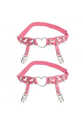 DELURA Porte-jarretelles de style punk élastique avec porte-jarretelles et clips de jambe, rose