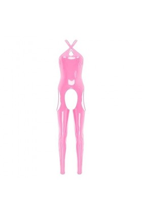 JEATHA Combinaison Wetlook Femme Sexy Bodysuit Cuir Verni Jumpsuit Pantalon Moulant Catsuit Tenue Soirée Carnaval Disco Clubw