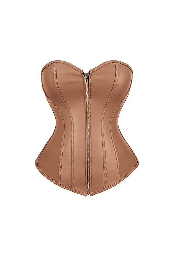 Tafutaanga Corsets En Cuir Steampunk Pour Femmes ， Bustiers Corset Avant À Fermeture Éclair Gothique Marron ， Lingerie Sexy T