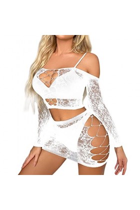 Femme Lingerie Sensuelle Mesh Creuser Mini Robe Sexy Nuisette Sexy Lingerie Coquine Babydoll De Pêche Corset Tenue Sexy Femme