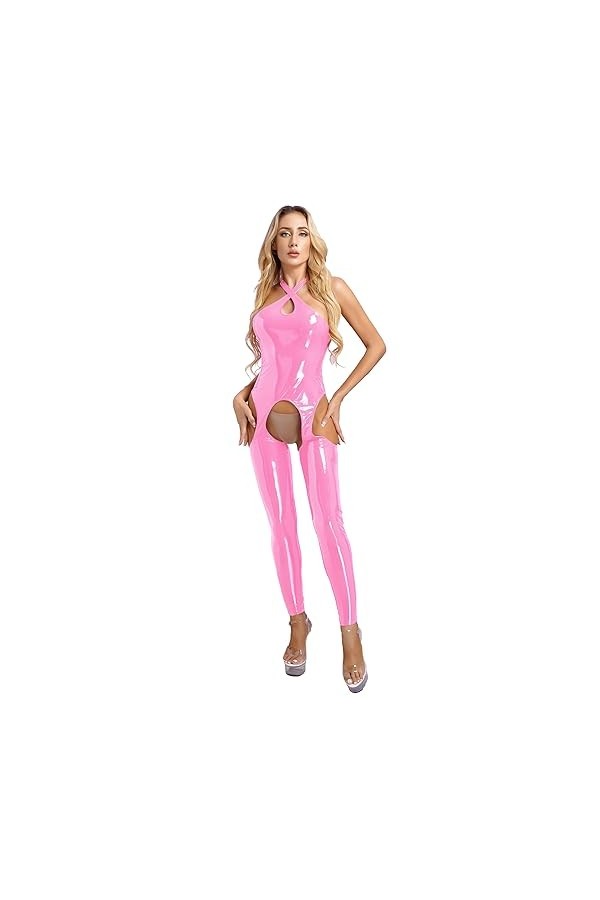 Runhomal Catsuit Bodystocking Femme Brillant Body Ouvert Femme Sexy Hot Érotique Lingerie Sexy Femme Sous-Vêtement Combinaiso