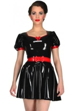 Vêtements En Latex Naturel Pour Femmes, Jupe Courte, Manches Courtes Bouffantes, Personnalisation,Noir,XL