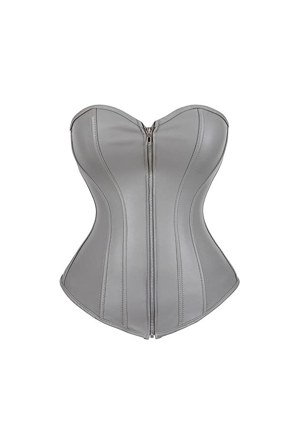 Tafutaanga Corsets En Cuir Steampunk Pour Femmes ， Bustiers Corset Avant À Glissière Gothique Gris ， Lingerie Sexy Top Body S