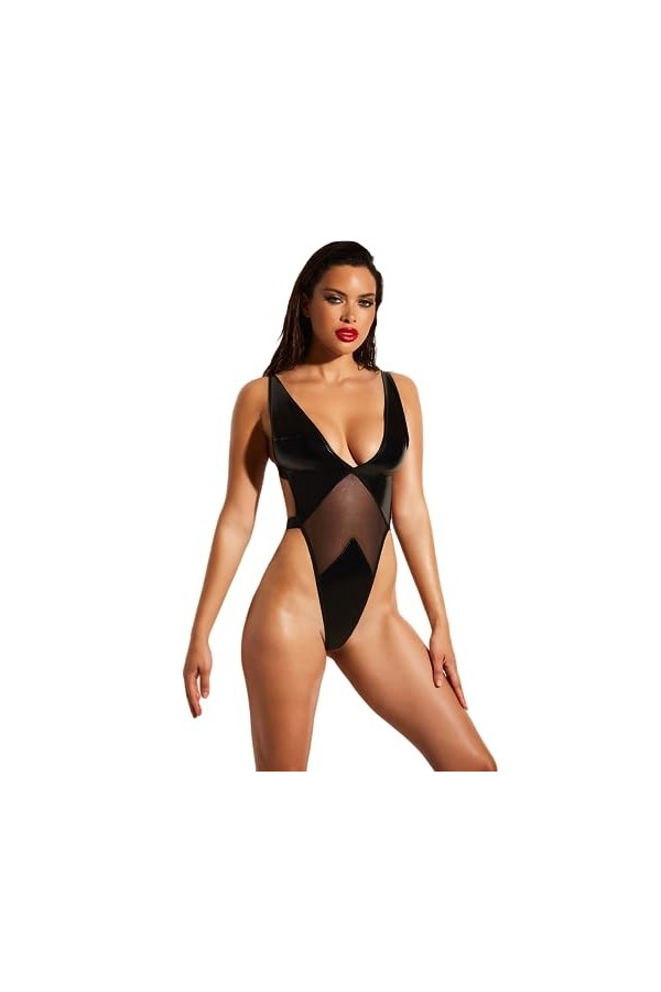 Oh là là Chéri Teddy Limitless Soft Cup High Leg avec vinyle et maille pour femme, noir, Large/X-Large