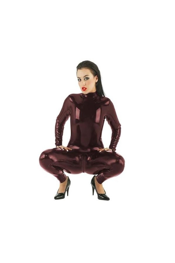 JQYTEN Ouvert Entrejambe Catsuit Femmes Wetlook PVC Combinaison Sexy à Manches Longues Moulante Body Cosplay Costume pôle Dan