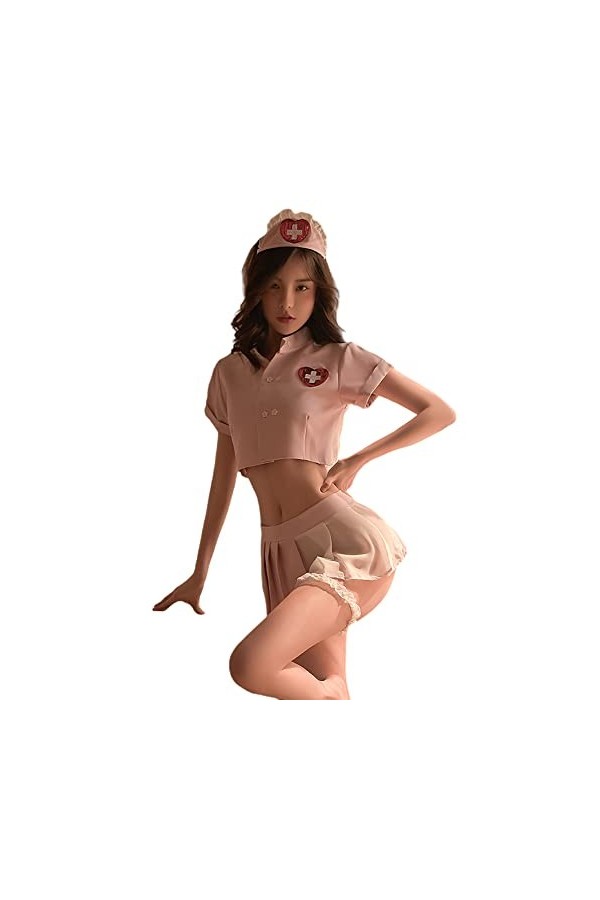 QNCLO Lingerie sexy pour infirmière - Rose 1