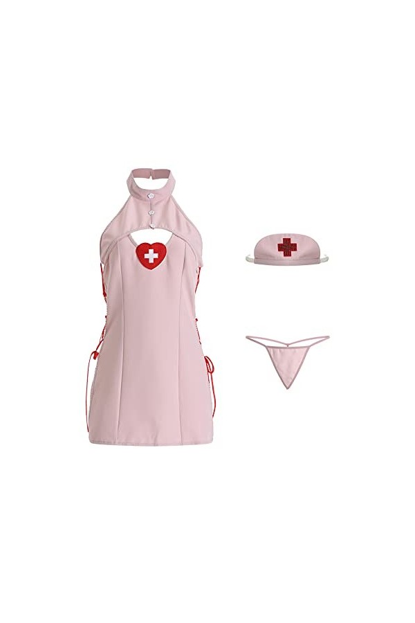 QNCLO Lingerie sexy pour infirmière - Rose 1