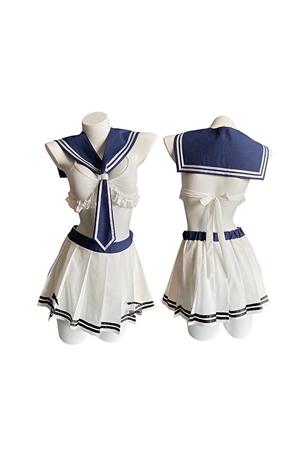 QNCLO Sous-vêtement sexy pour femme et étudiante - Jeu de rôle exotique japonais - Body blanc5 