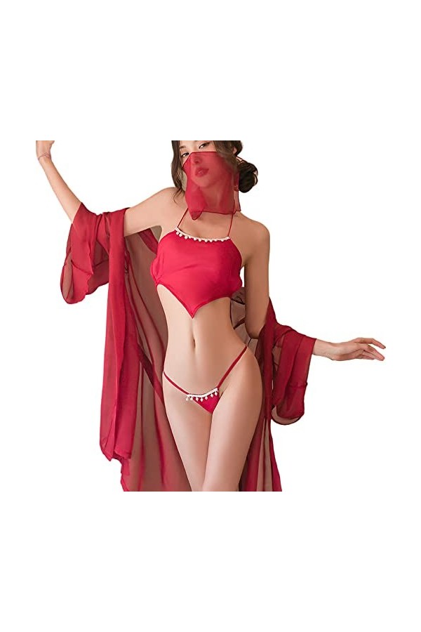 QNCLO Femmes Sexy Jeu de rôle Style chinois Geisha Danse Vêtements Sexy Sous-vêtements Rouge1 